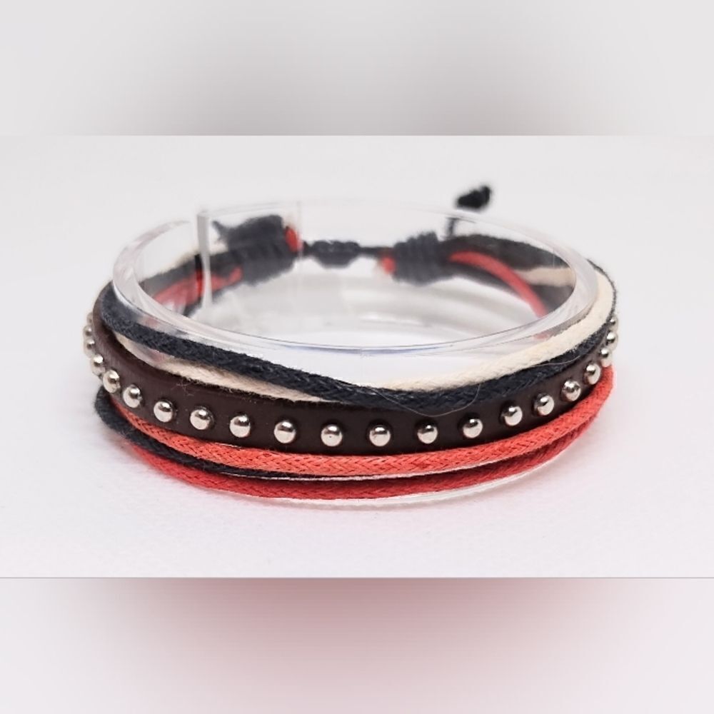 Men's bracelet‎ leather layered black new e6